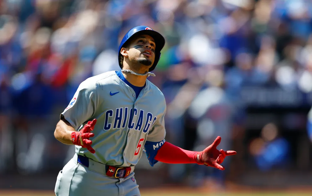 Chicago Cubs third baseman Christopher Morel (5) rounds the bases after hitting a home run against the New York Mets during the fifth inning of baseball at Citi Field.