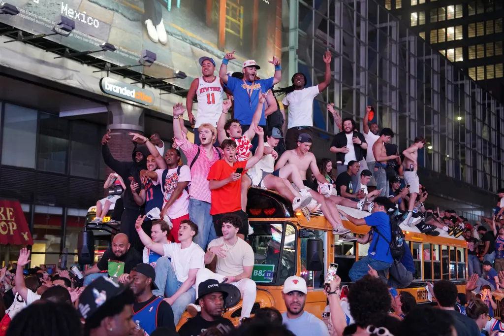 Fans reacting after the New York Knicks beat the San Antonio Spurs in game 5 of the 2026 NBA Finals as seen in New York, NY on June 13, 2026.