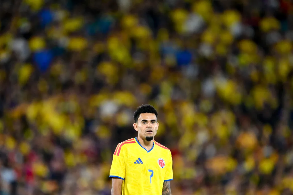 Colombia's forward Luis Diaz looks on during a friendly football match.