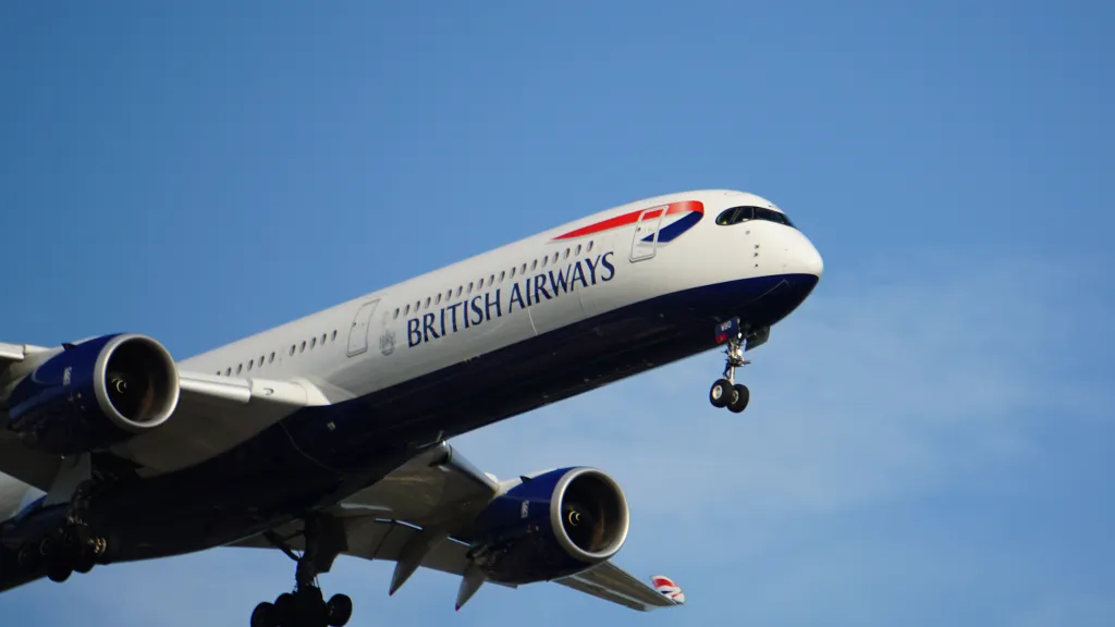 British Airways Airbus A350 preparing for landing at Chicago O'Hare International Airport on a summer day.