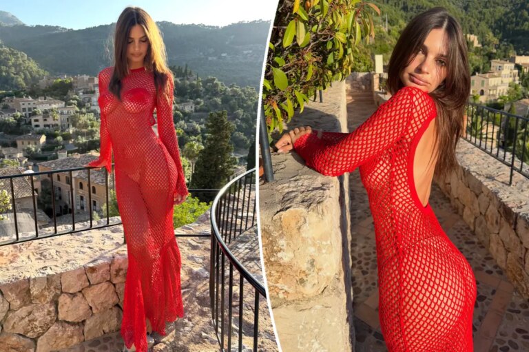 Emily Ratajkowski smolders in see-through red dress during island vacation