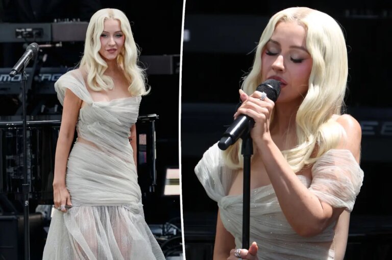 Christina Aguilera wears semi-sheer gown for Obama Presidential Center opening performance