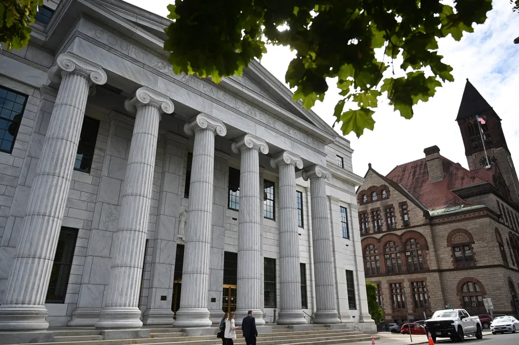 Court of Appeals, State of New York building with a clock tower in the background.