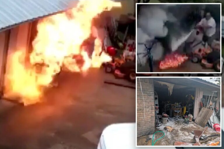 Moment Texas grandpa braves flames to save his home, grandkids, after explosion