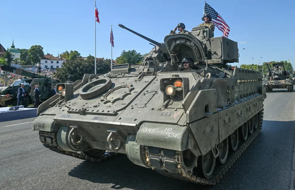 U.S. Army M2 Bradley infantry fighting vehicle taking part in the Armed Forces Day parade in Warsaw, Poland.