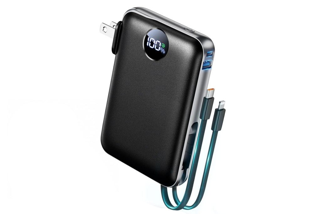 UGREEN 145W Power Bank 25000mAh with 100% charge displayed and attached cables.