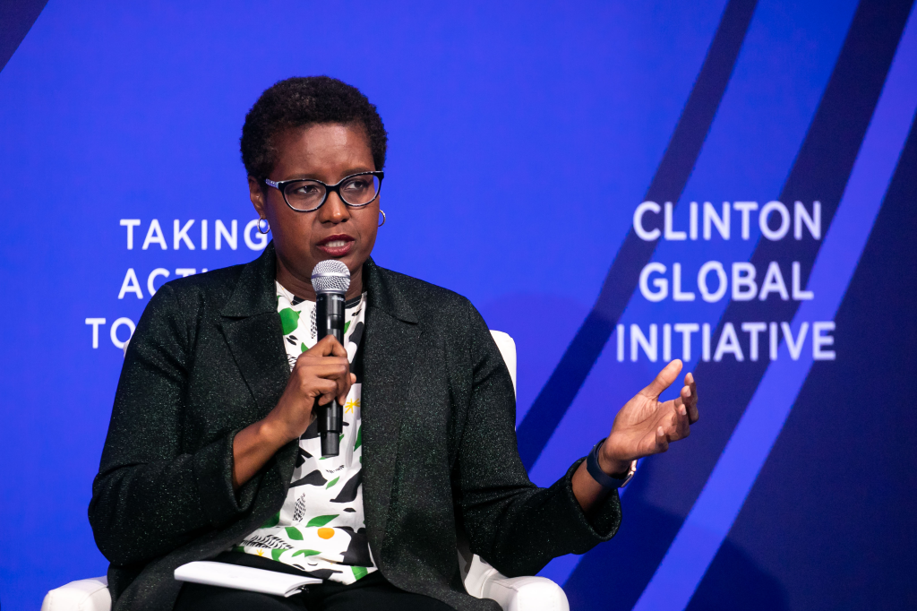 Marla Blow speaking at the Clinton Global Initiative annual meeting.