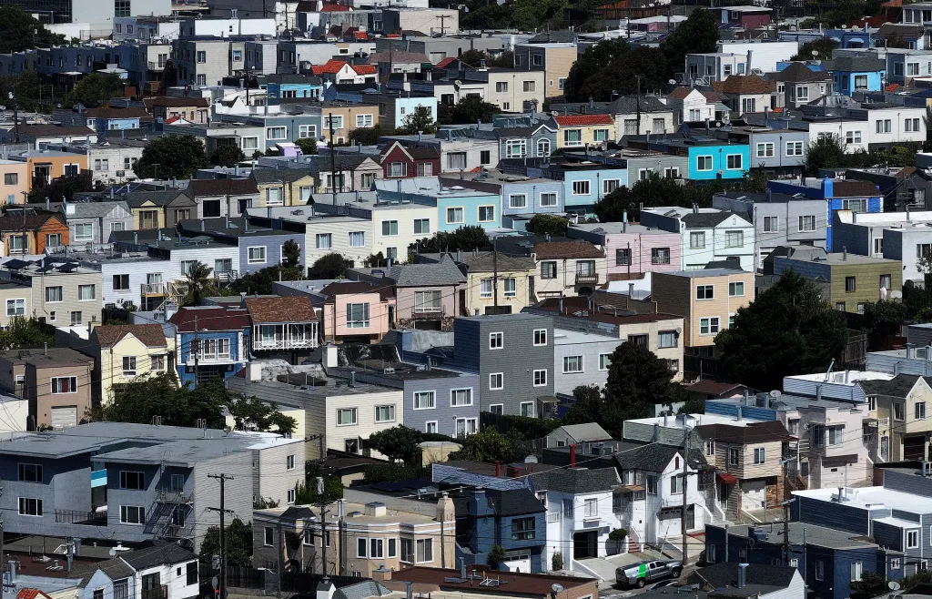 Aerial view of homes in a neighborhood in San Francisco, California.