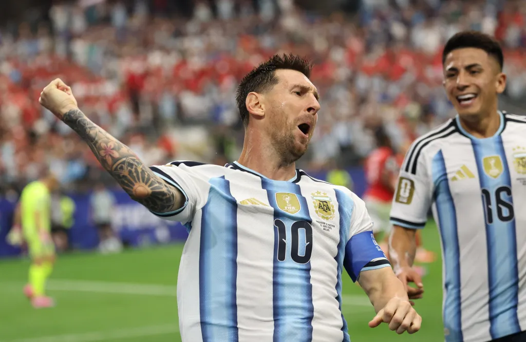 Argentina's Lionel Messi celebrates after scoring his record-breaking 17th career World Cup goal on June 22, 2026.