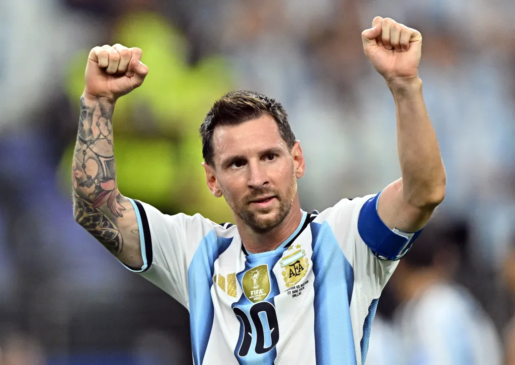 Lionel Messi of Argentina celebrates after the match against Austria.