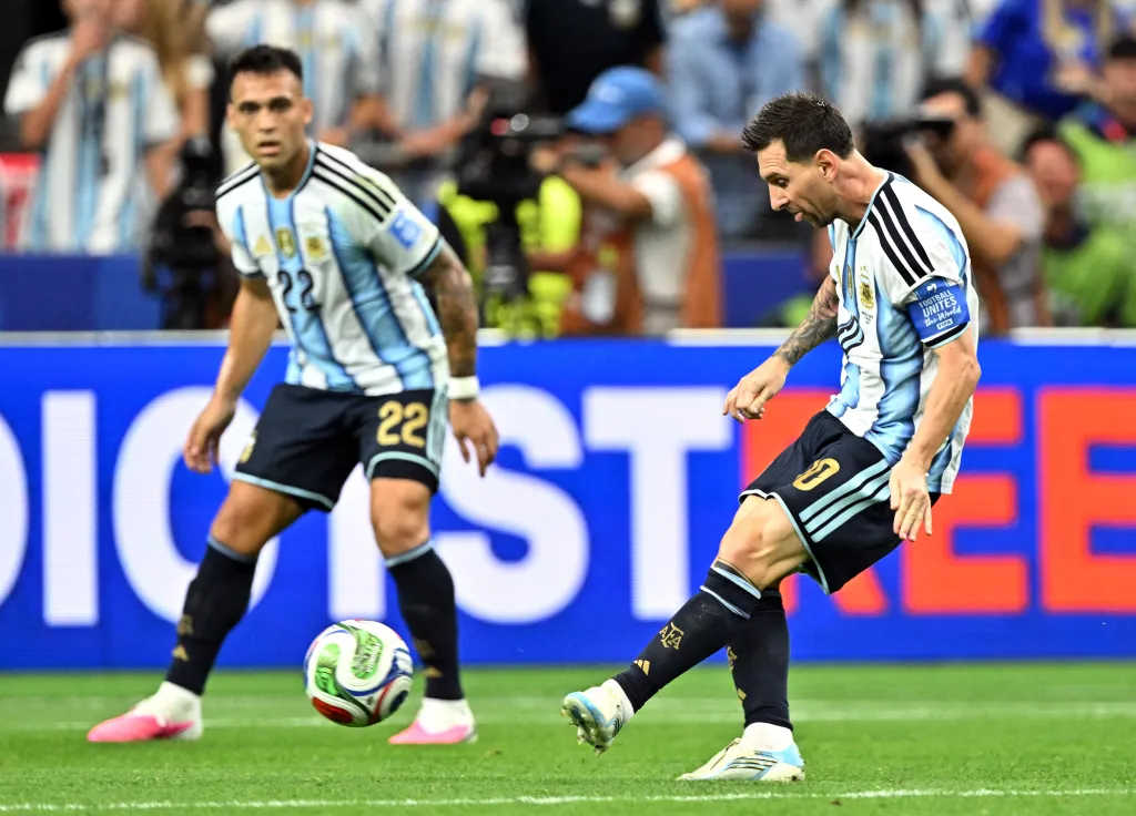 Lionel Messi scores a goal for Argentina against Austria during the FIFA World Cup 2026.