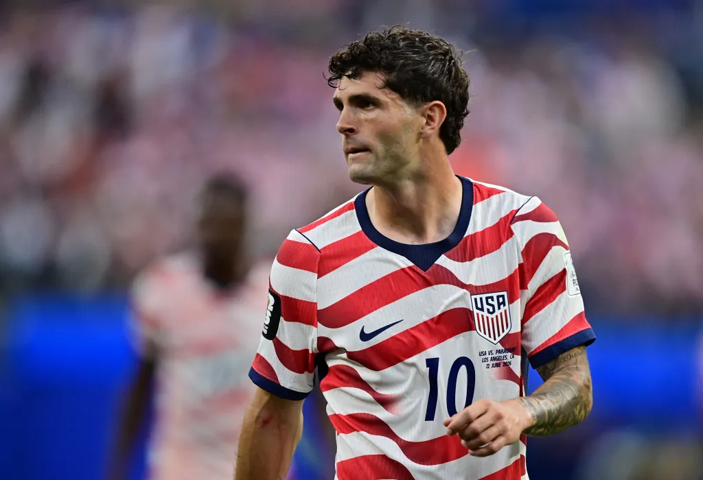 Christian Pulisic in a US jersey during the FIFA World Cup 2026 match against Paraguay.
