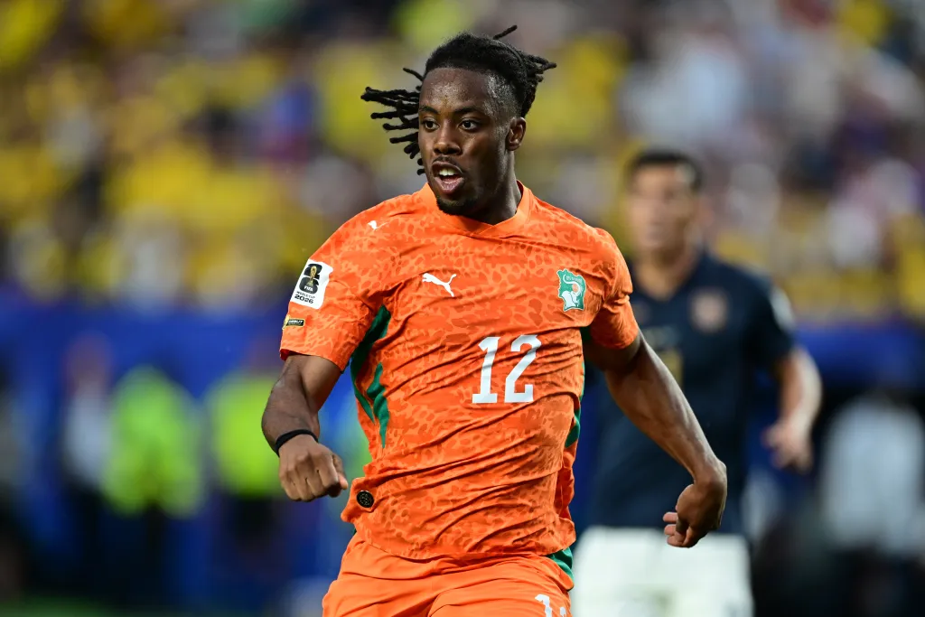 Elye Wahi of Ivory Coast in action during the 2026 FIFA World Cup First Stage Group E match.