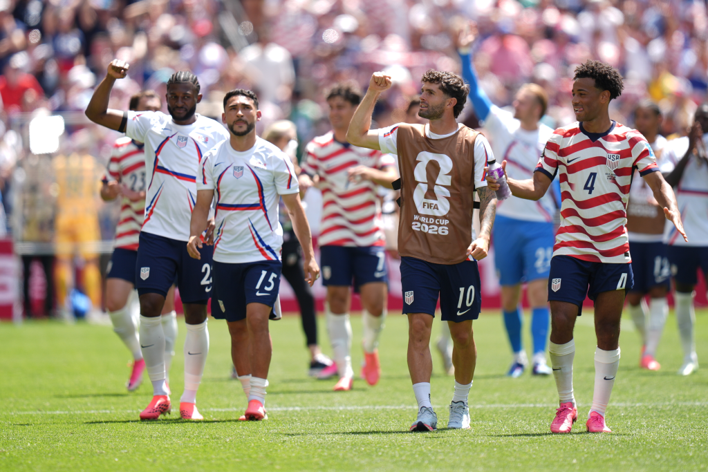 Players of USA celebrate after the 2026 FIFA World Cup First Stage Group D match between USA and Australia at Lumen Field (Seattle Stadium) in Seattle, Washington, United States on June 19, 2026. 