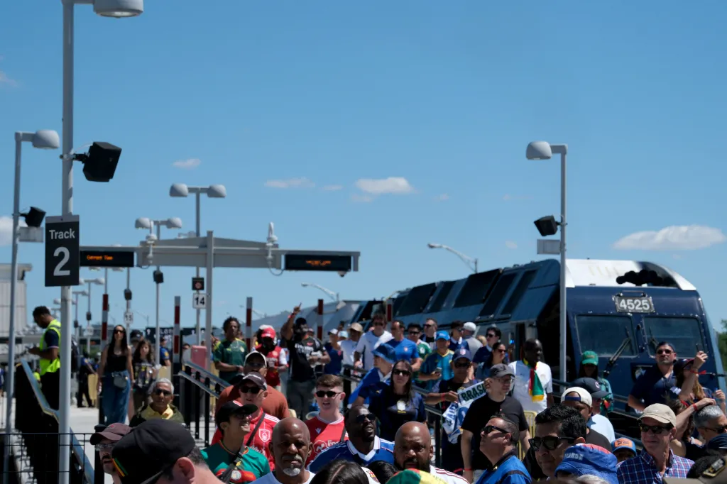 Fans arrive at MetLife Stadium in East Rutherford, New Jersey.