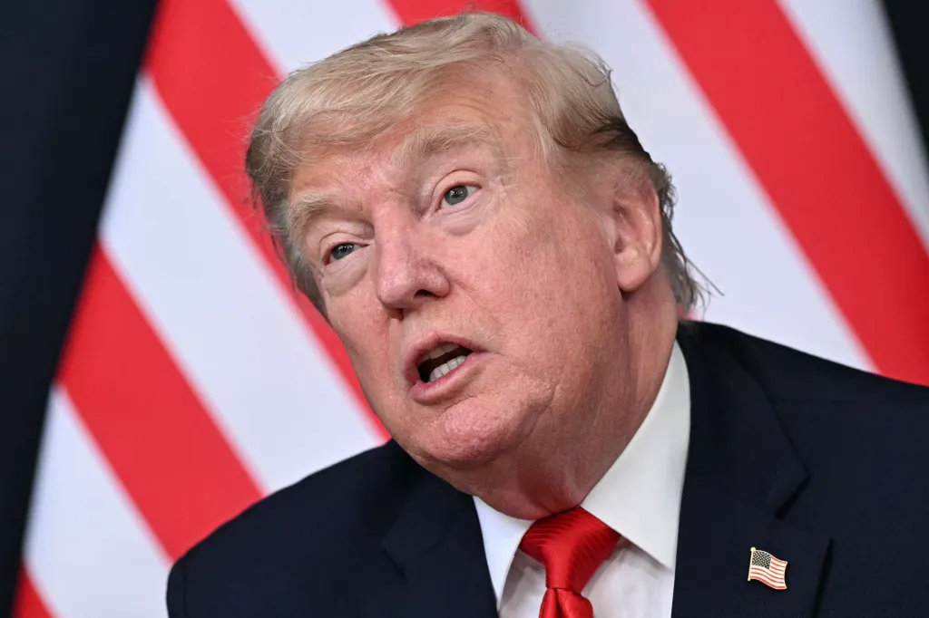 US President Donald Trump speaking at the G7 summit.