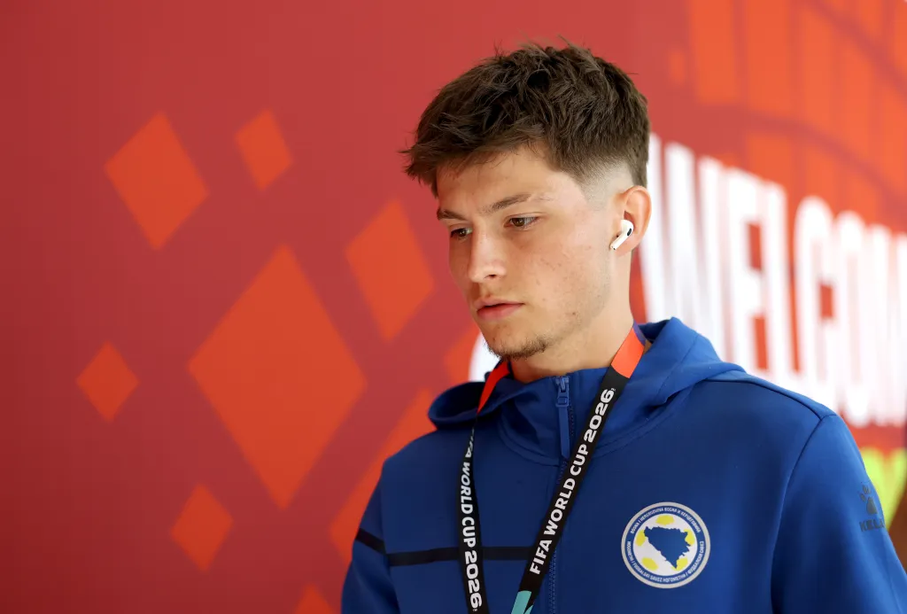 Esmir Bajraktarevic of Bosnia and Herzegovina arrives before the FIFA World Cup 2026 Group B match.