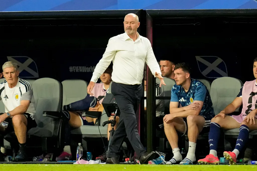 Scotland Trainer Steve Clarke looks on during the FIFA World Cup 2026 match.
