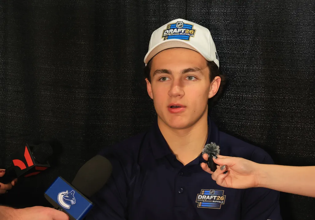 Chase Reid attends the 2026 NHL Draft Top Prospects Media Availability on June 25, 2026 at the New Era Cap World Headquarters in Buffalo, New York. 