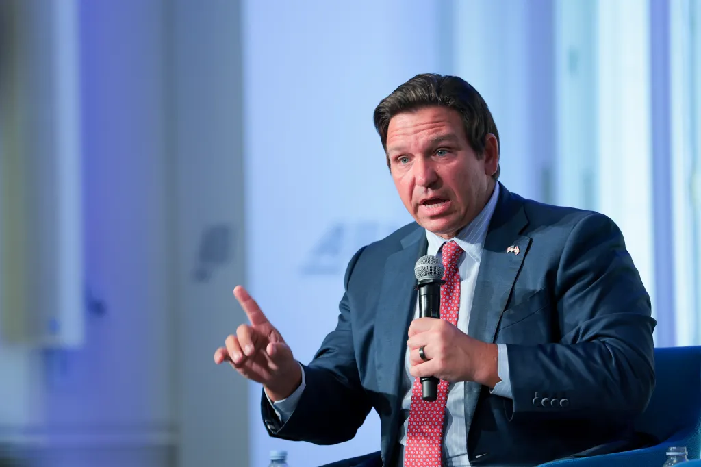 Florida Governor Ron DeSantis speaks at the American Enterprise Institute for Public Policy Research.