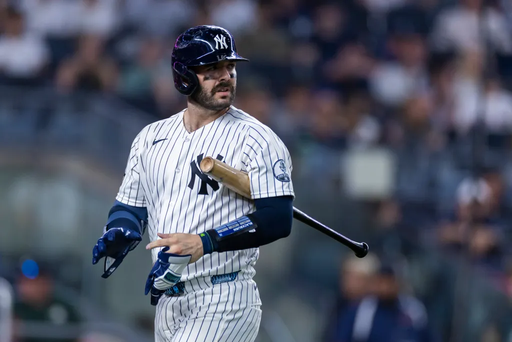 New York Yankees catcher Austin Wells (28) strikes out in the seventh inning against the Boston Red Sox at Yankee Stadium, Friday, June 5, 2026, in Bronx, NY.