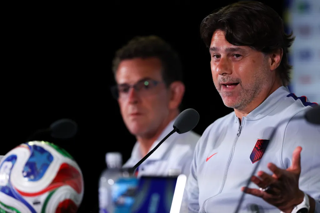 Mauricio Pochettino, head coach of the United States, attends the press conference ahead of the group stage match between the United States and Paraguay at the FIFA World Cup 2026, at Los Angeles Stadium in Los Angeles, the United States, on June 11, 2026.