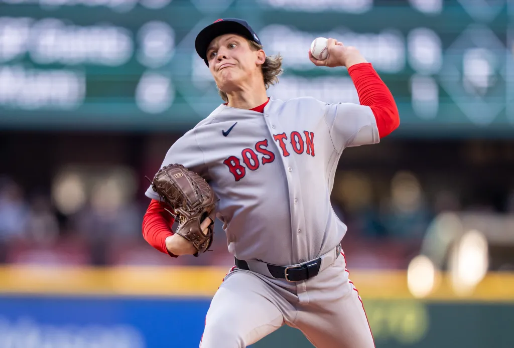 Jun 20, 2026; Seattle, Washington, USA; Boston Red Sox starter Connelly Early (71) delivers a pitch during the first inning against the Seattle Mariners at T-Mobile Park. Mandatory Credit: Stephen Brashear-Imagn Images