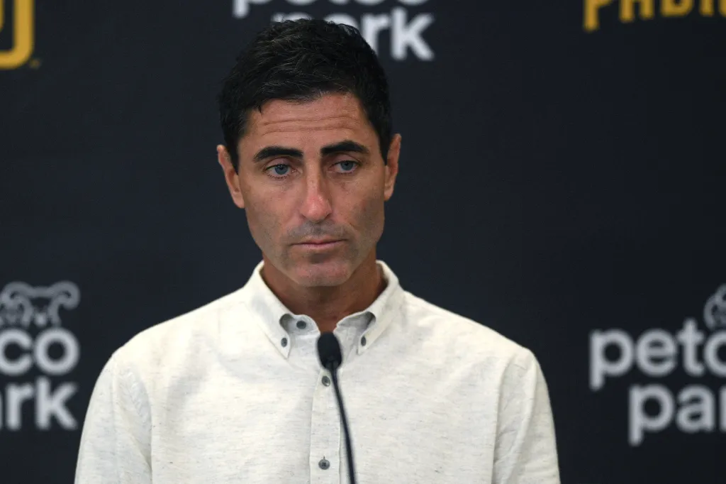 San Diego Padres president of baseball operations A.J. Preller at a press conference.