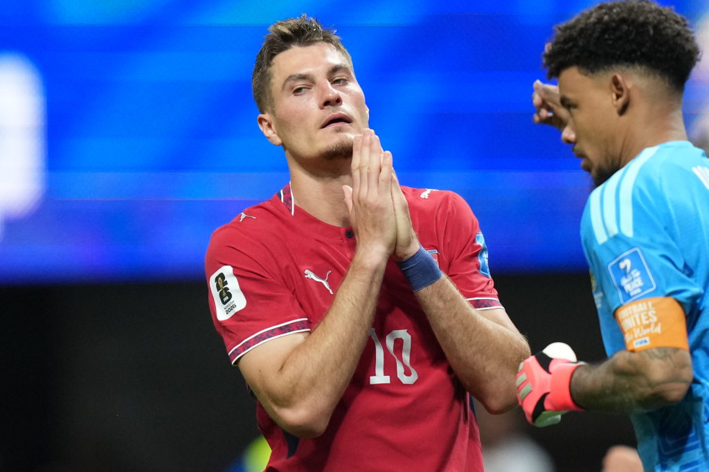 ATLANTA, UNITED STATES - JUNE 18: Patrik Schick (10) of Czechia gestures during the 2026 FIFA World Cup First Stage Group A match between Czechia and South Africa at Mercedes-Benz Stadium (Atlanta Stadium) in Atlanta, Georgia, United States on June 18, 2026. (Photo by Evrim Aydin/Anadolu via Getty Images)