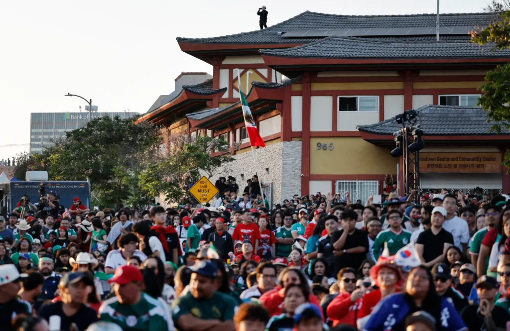Fans watch the Mexico-South Korea World Cup match in Los Angeles.