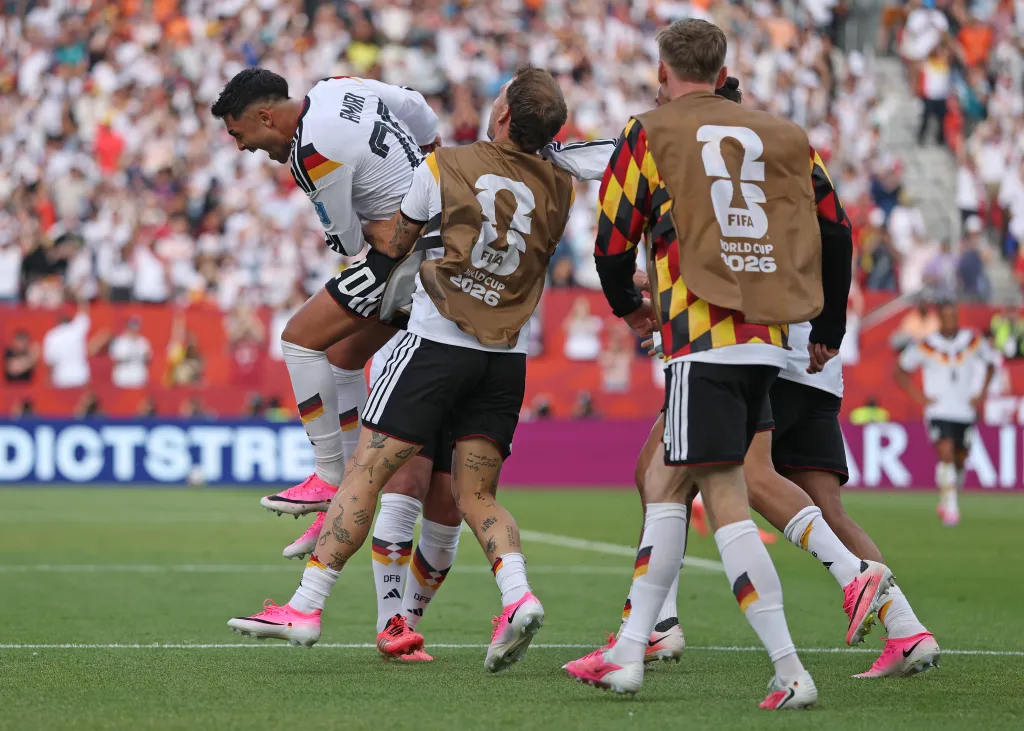 Deniz Undav of Germany celebrates with teammates after scoring his team's second goal