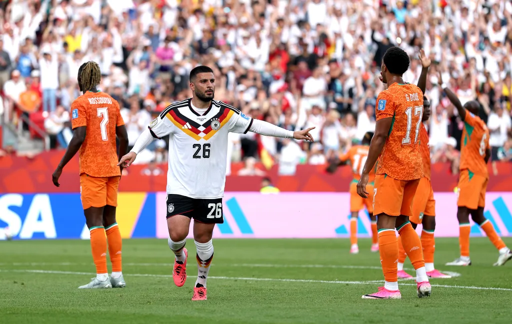 Deniz Undav #26 of Germany celebrates scoring his team's second goal during the FIFA World Cup 2026 Group E match between Germany and Cote D'Ivoire at Toronto Stadium on June 20, 2026 in Toronto, Ontario.