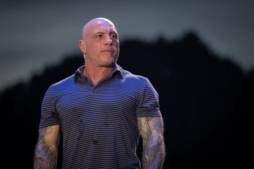 Joe Rogan on stage during weigh-ins for UFC Freedom 250.