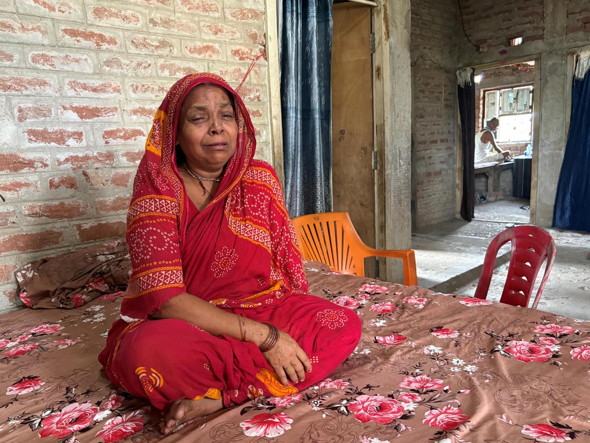 Asha Devi, aggrieved mother of Bharat Bhushan Tiwari at her house in Bilauti village.