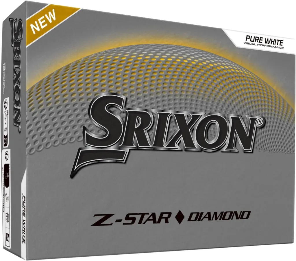 Box of Srixon Z-Star Diamond Pure White golf balls.