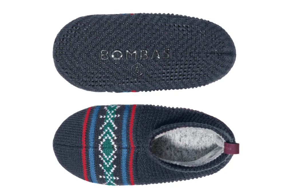Close up view of a navy shoe