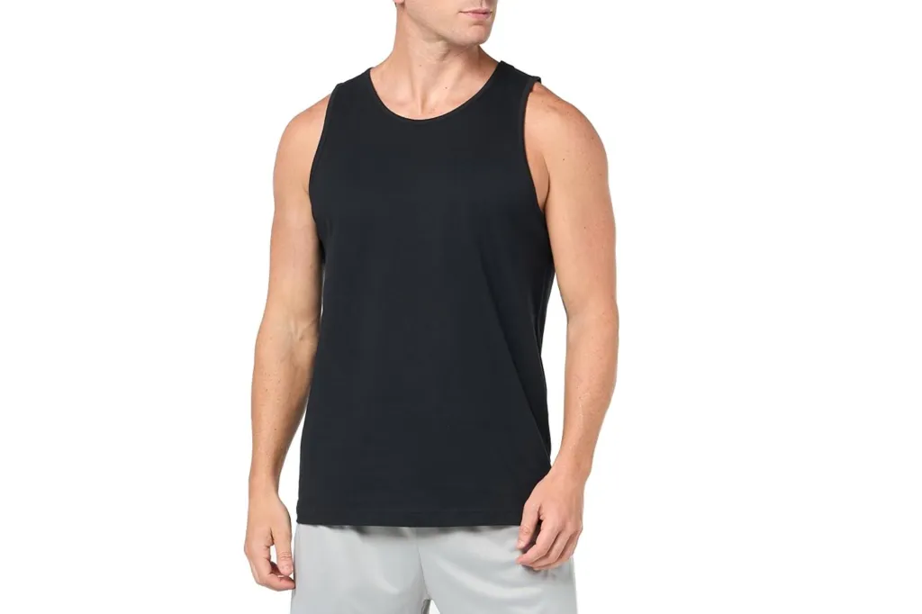 A man wearing a black tank top.