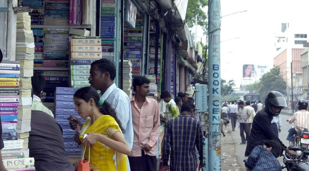Book stores by the side of a road in Koti, Hyderabad, on April 02, 2006.