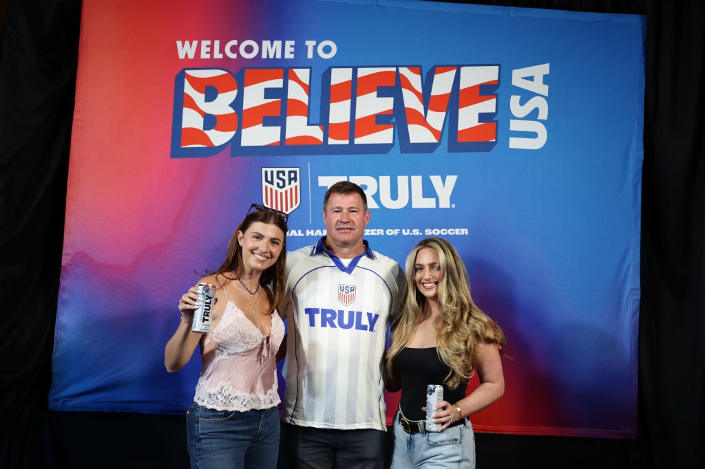 Maria "Ria" Ciuffo and Francesca "Fran" Mariano, hosts of the Barstool podcast, "Chicks in the Office" attended the Truly Believe Bar, a fully transformed fan hub that will remain open for the duration of U.S. Soccer's tournament run, in Hoboken, New Jersey.