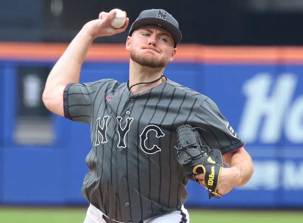 Christian Scott throws a pitch during the Mets' 6-2 win over the Phillies on June 27, 2026 at Citi Field.