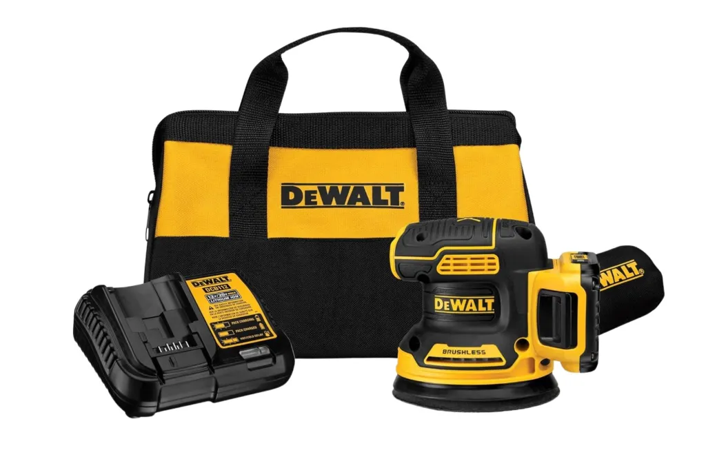 A sander, battery and tool case.