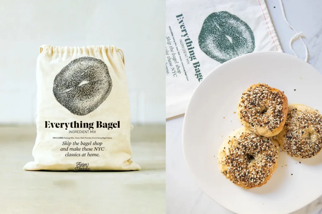 A side by side of a bagel making kit.