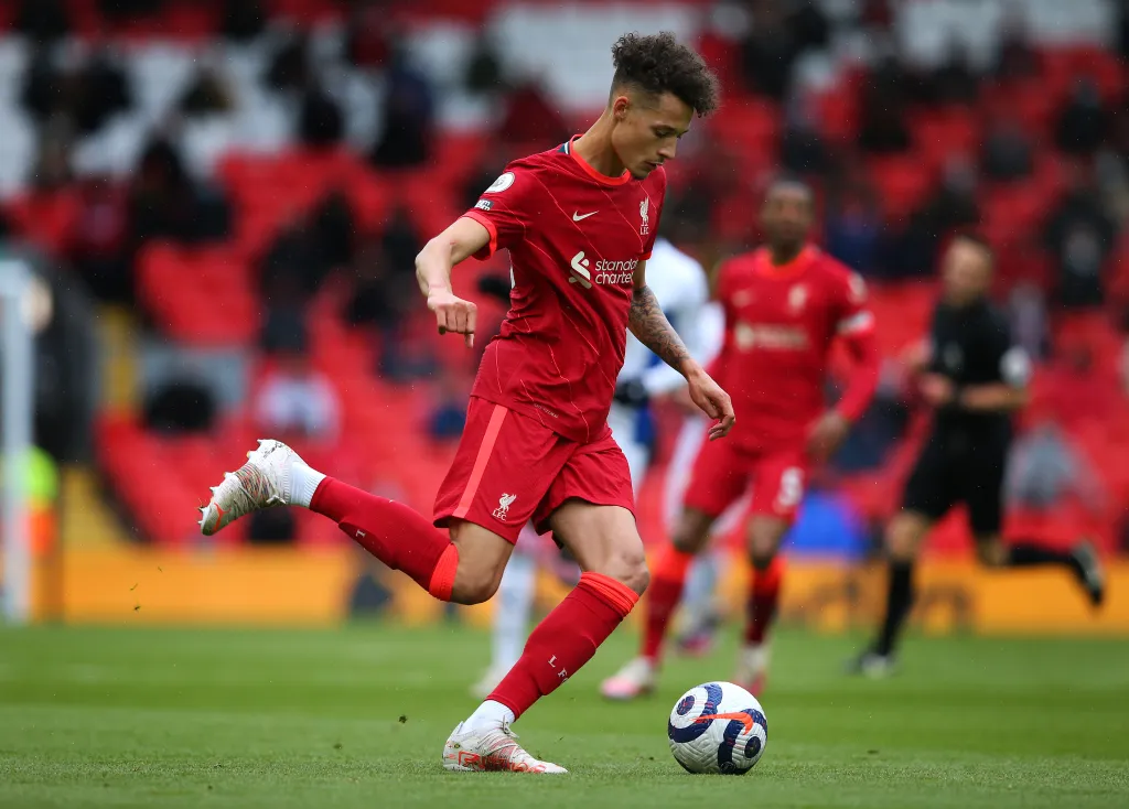 Rhys Williams of Liverpool during the Premier League match between Liverpool and Crystal Palace at Anfield on May 23, 2021 in Liverpool, England. 