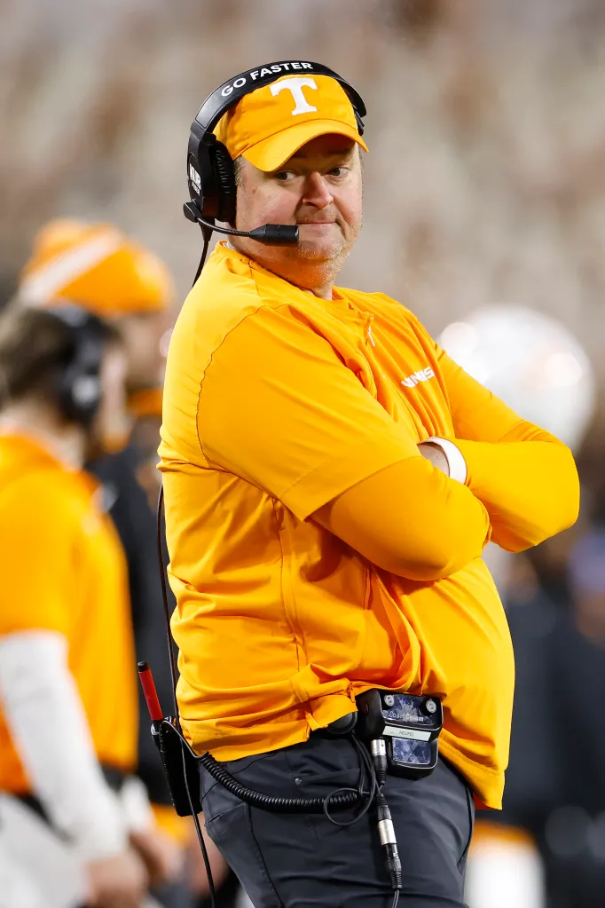 Head coach Josh Heupel of the Tennessee Volunteers looks on during the first quarter of the Music City Bowl.