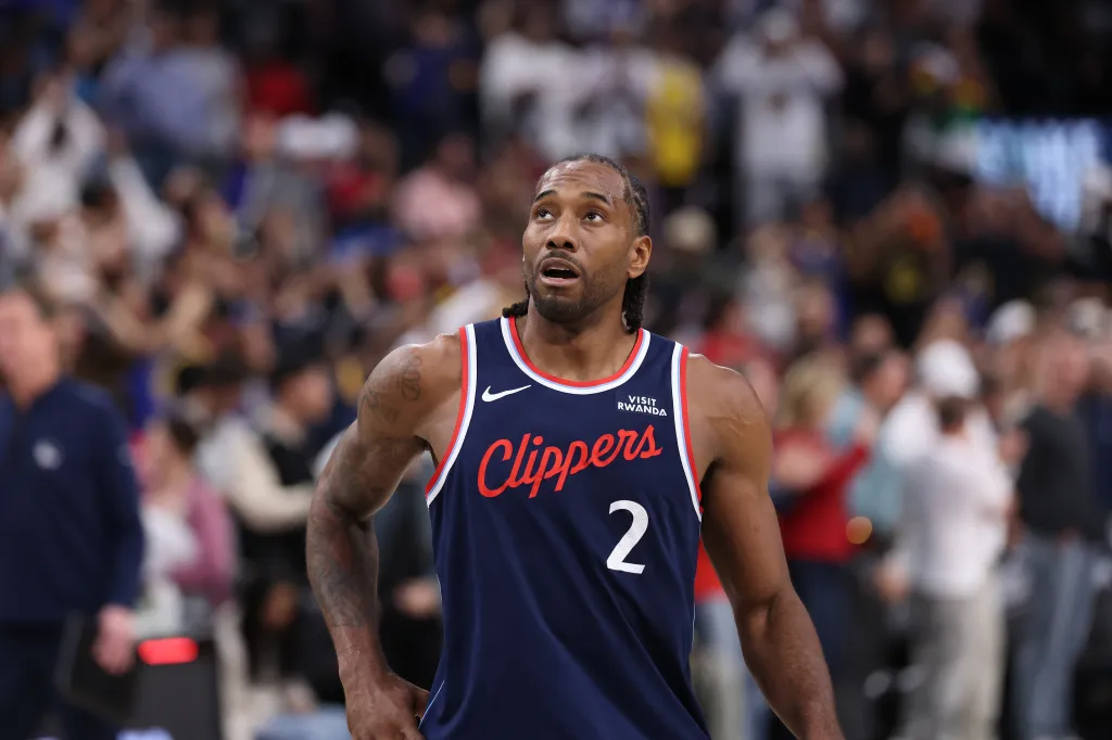 Clippers forward Kawhi Leonard, #2, walks off the court after their season-ending loss to the Golden State Warriors during an NBA play-in-tournament at the Intuit Dome in Inglewood Wednesday, April 15, 2026.