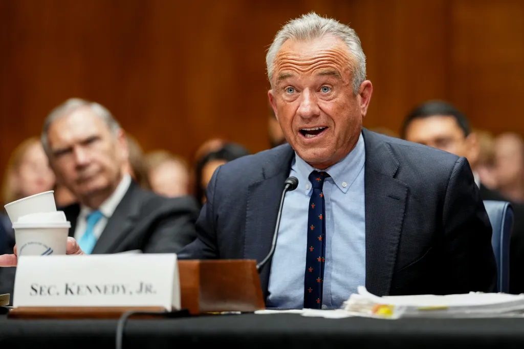 Robert F. Kennedy Jr., US secretary of Health and Human Services (HHS), during a Senate Health, Education, Labor, and Pensions Committee hearing in Washington, DC, on Wednesday, April 22, 2026. 