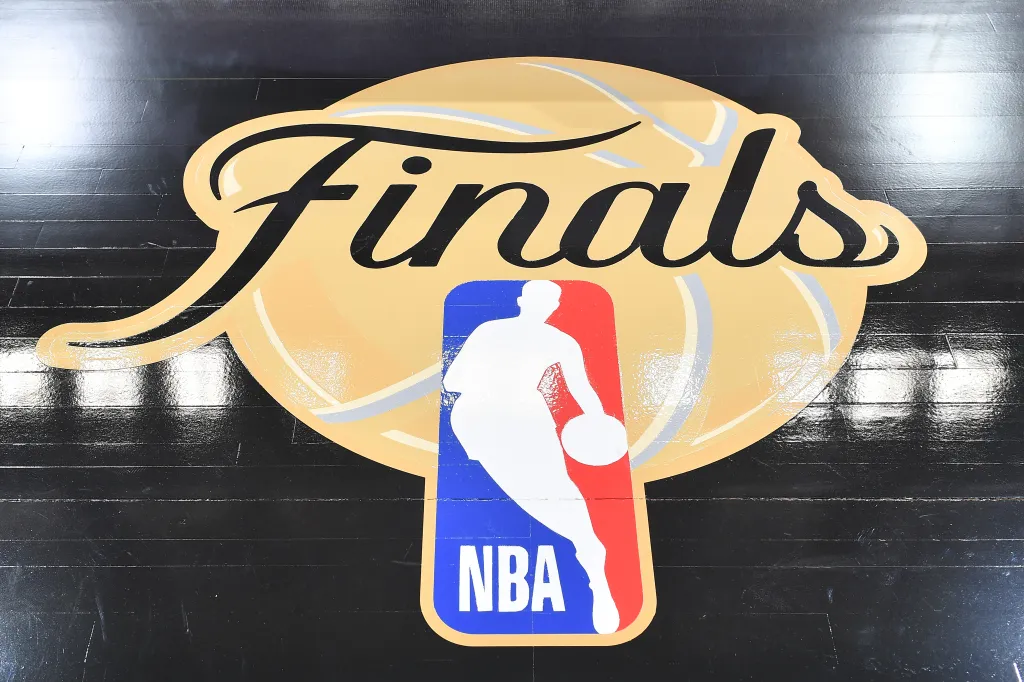 An overall photo of the NBA Finals logo before the game between the New York Knicks against the San Antonio Spurs during Game One of the 2026 NBA Finals on June 3, 2026 at Frost Bank Center in San Antonio, Texas.