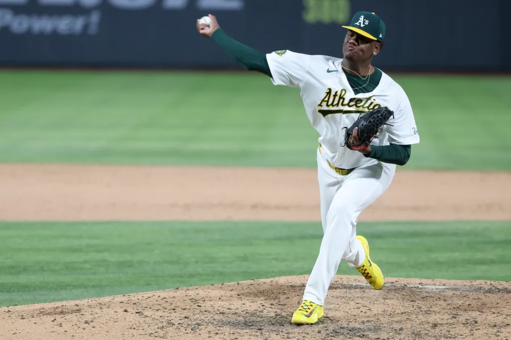 Oakland Athletics pitcher Luis Medina on the mound.