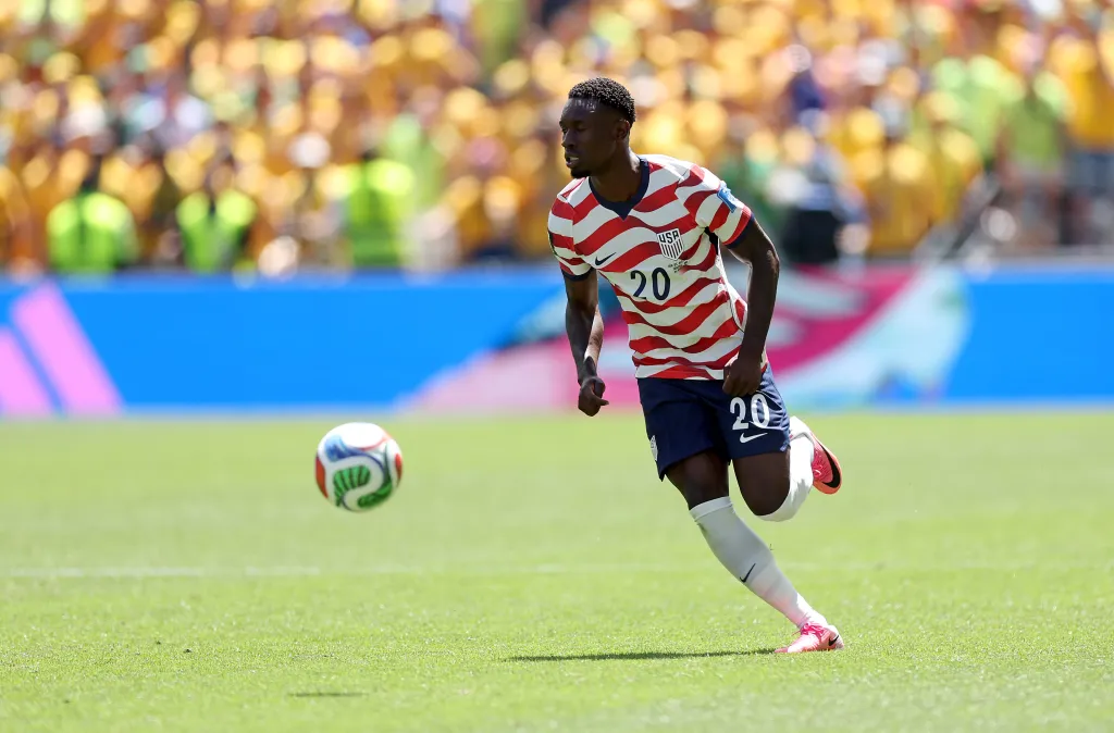 Folarin Balogun of the United States controls the ball during the FIFA World Cup 2026 Group D match between USA and Australia at Seattle Stadium on June 19, 2026 in Seattle, Washington. 