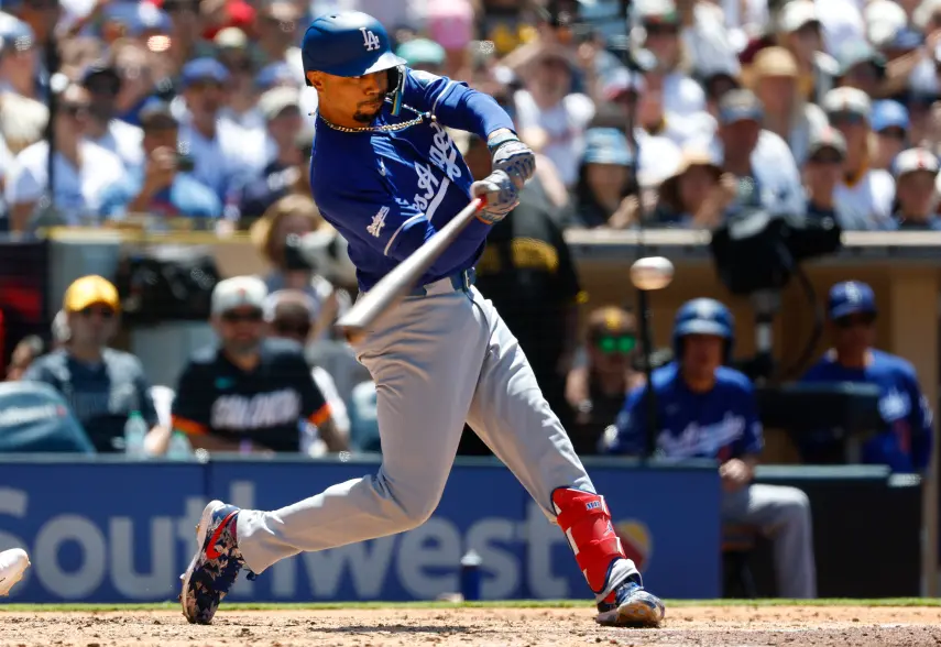 Mookie Betts at bat for the Los Angeles Dodgers.